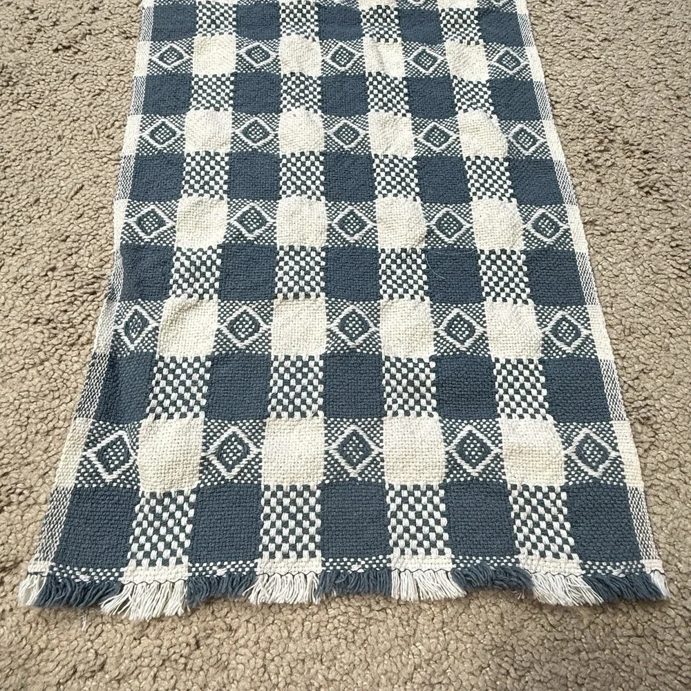 Farmhouse Gingham Table Runner 33X12 Blue Rustic Kitchen Dining Table Decor